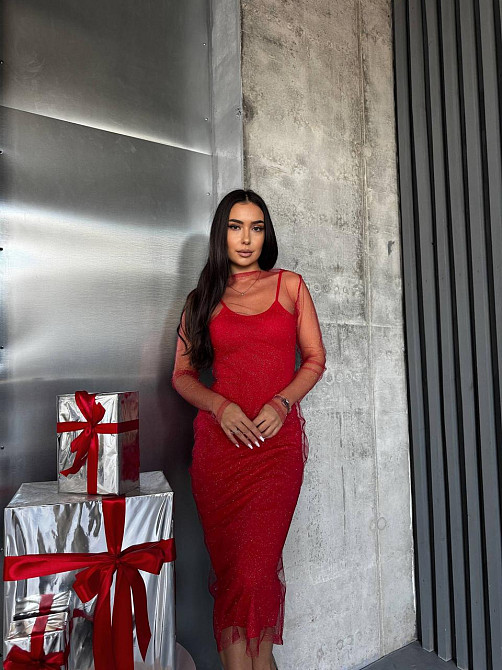 Женская элегантная вечерняя миди-платье вискоза и сетка молния Красный, 46/48 Одесса - изображение 5