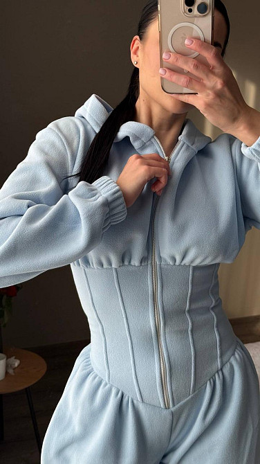 Жіночий стильний теплий корсетний комбінезон двосторонній фліс Блакитний, 42/44 Одеса - фото 5