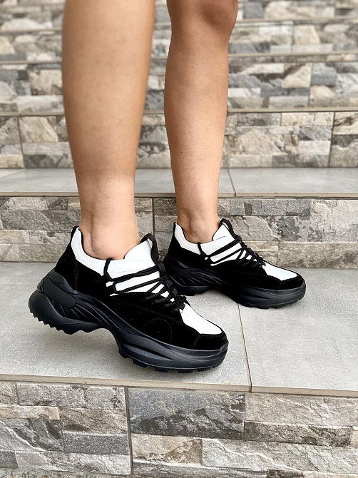 RONE Кросівки жіночі RONE 019 біло/чорні (весна-осінь, шкіра+замша натуральна) (4139) лише 39р. Коломия - фото 5