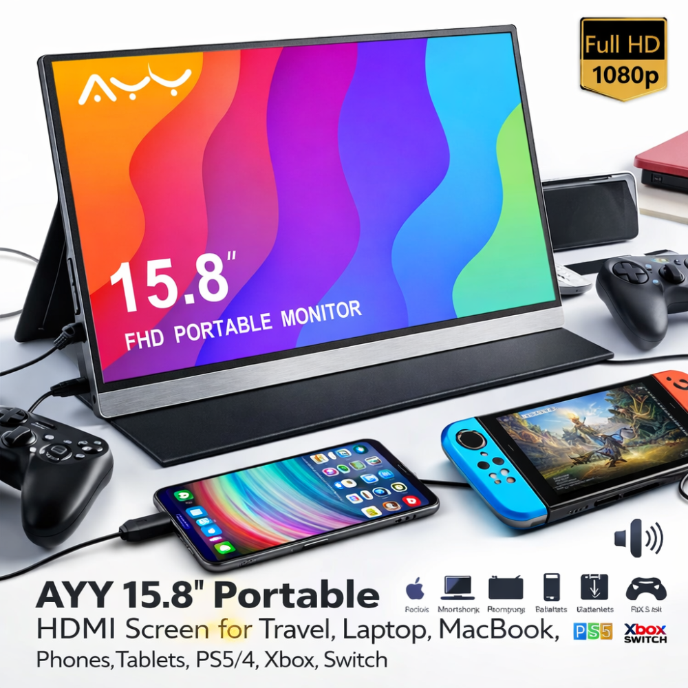 Портативний монітор AYY 15.8" FHD 1080P IPS HDR: Другий екран для MacBook, Ноутбука, PS5, Xbox, Switch + Чохол-підставка Київ - фото 3