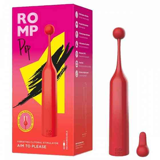 Вібратор для клітора з двома насадками Romp Pop, червоний, 14.3 х 2.4 см Sex Aura Київ