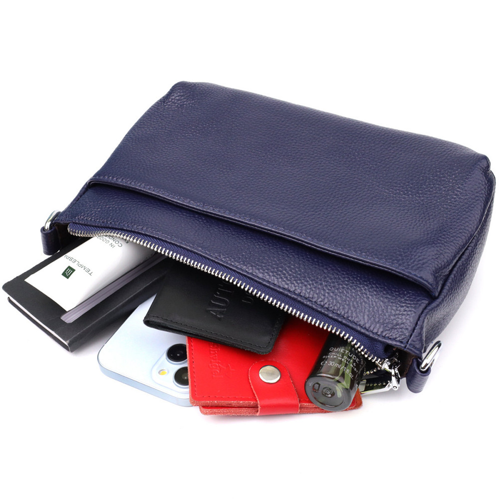 Елегантна сумка жіноча з натуральної шкіри з двома ремінцями Vintage 22928 Синій Київ - фото 8