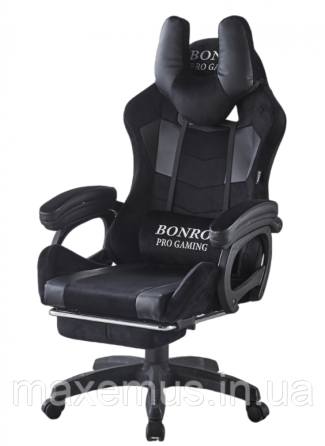 Кресло геймерское из ткани с подставкой для ног B 1 4 6 компьютерное кресло для геймера черно-серое Мостиська