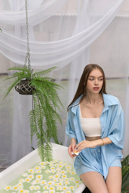 Жіночий стильний повсякденний літній костюм двійка  жатий віскозний льон Одеса - фото 7