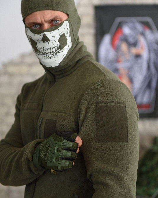 Свитер на змейке олива флисовый теплый мужской Одесса - изображение 4