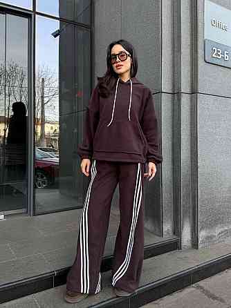 Женский теплый костюм двойка с лампасами из турецкого флиса Шоколад, 46/48 Одесса