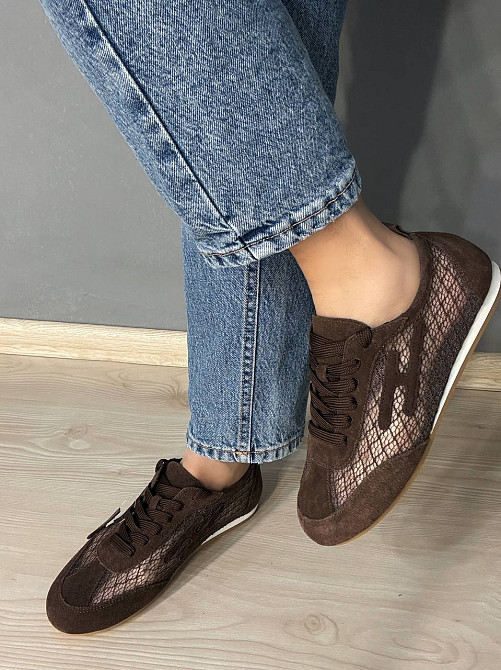 Кроссовки женские Meideli 880-9 замшевые с сеткой сникерсы коричневые, 38, 24 см Киев - изображение 12