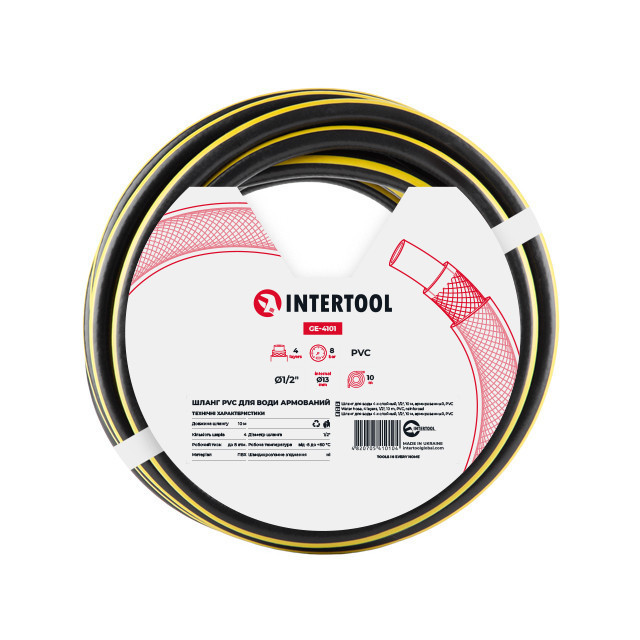 Шланг для води 4-х шаровий 1/2 ", 10м, армований, PVC INTERTOOL GE-4101 Київ - фото 1