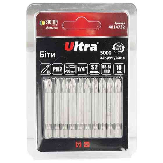 Ultra Биты PH2×50мм ¼" 10шт S2 (блистер) ULTRA (4014732) Коломия