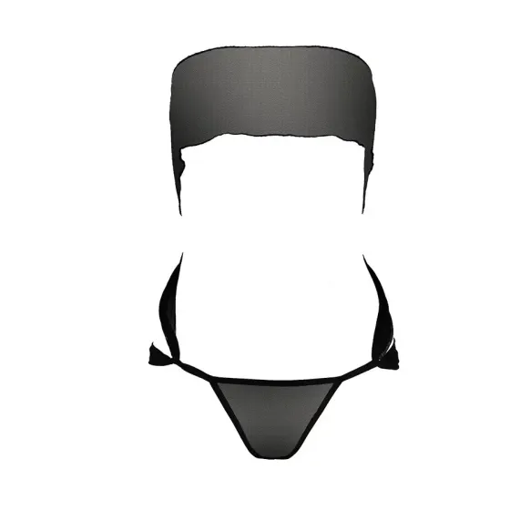 Комплект білизни Passion AMORE SET black, стрінги і ліф у вигляді подарункової стрічки з бантом Львів
