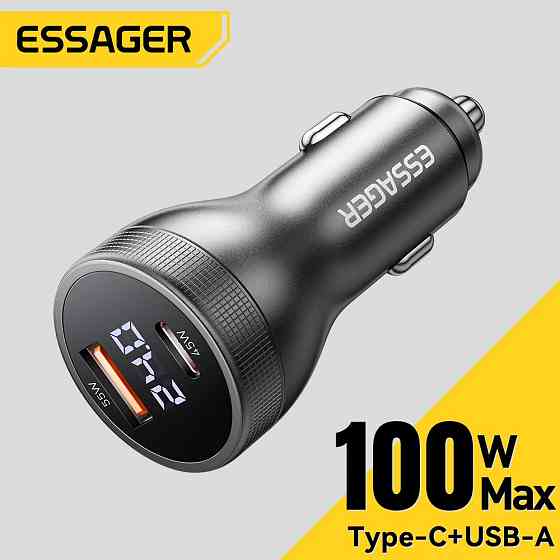 Автомобильное зарядное устройство Essager ES-CC17 100W A+C (USB-A + Type-C) — мощная быстрая зарядка для смартфонов и ноутбуков Николаев