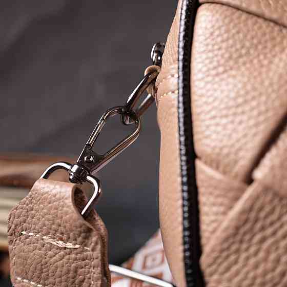 Модна шкіряна сумка з плетіннями для стильних жінок Vintage 22409 Бежева Київ