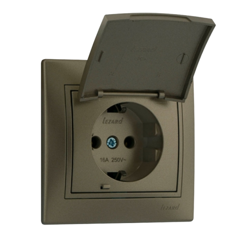 MIRA світло-коричневий перламутр Розетка внутрішня із заземленням з кришкою зі вставкою Лезард Житомир