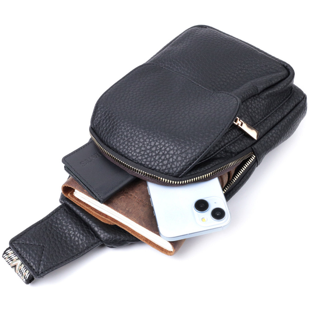 Зручна жіноча сумка з однією лямкою через плече з великозернистої екошкіри Vintage 22763 Чорний Київ - фото 9