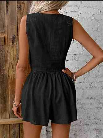 Женский базовый летний костюм двойка: жилет и шорты лен жатка 42/44, Черный Одесса