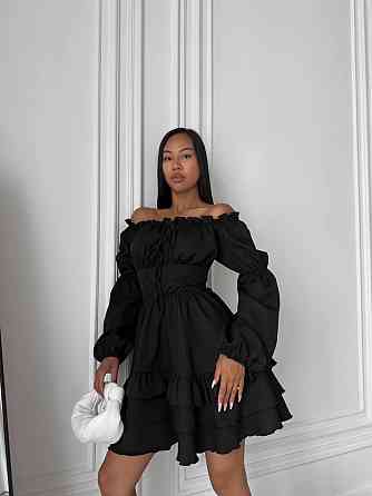 Женское стильное мини платье с воланами креп костюмка Черный, 44/46 Одесса