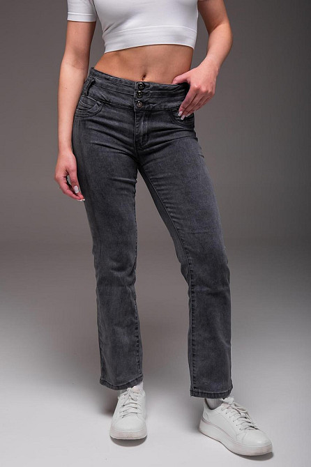 Жіночі джинси з високою талією темно-сірі Slim Fit: джинси звужені високі на три ґудзики 27 Одеса - фото 9