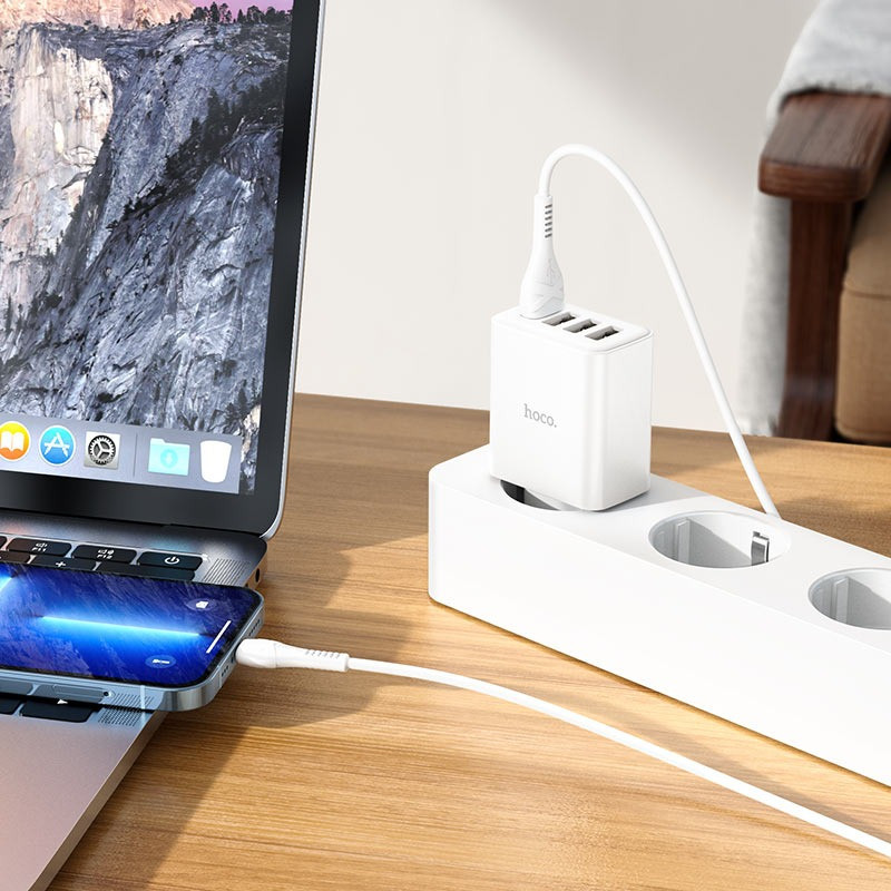 СЗУ зарядний пристрій HOCO C102A 4USB/2,1A з кабелем для заряджання USB - Lightning, Білий Кам'янець-Подільський - фото 8