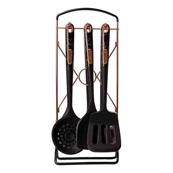 Набір кухонного приладдя на підставці 6 штук кухонні аксесуари Чорний під мармур YRUR5 Коломия