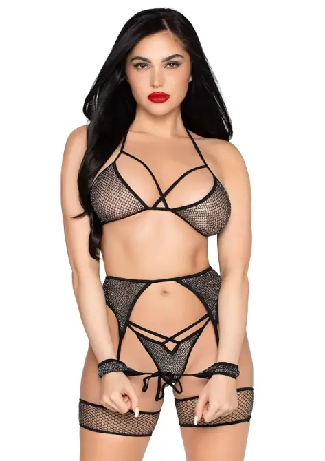 Комплект Leg Avenue Net Bra Top, String & Harness Set One Size Black Львов - изображение 1