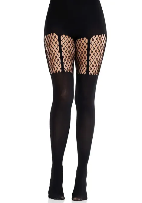 Колготки Leg Avenue Garter Illusion Tights with Net Detail One Size Black Львів - фото 3
