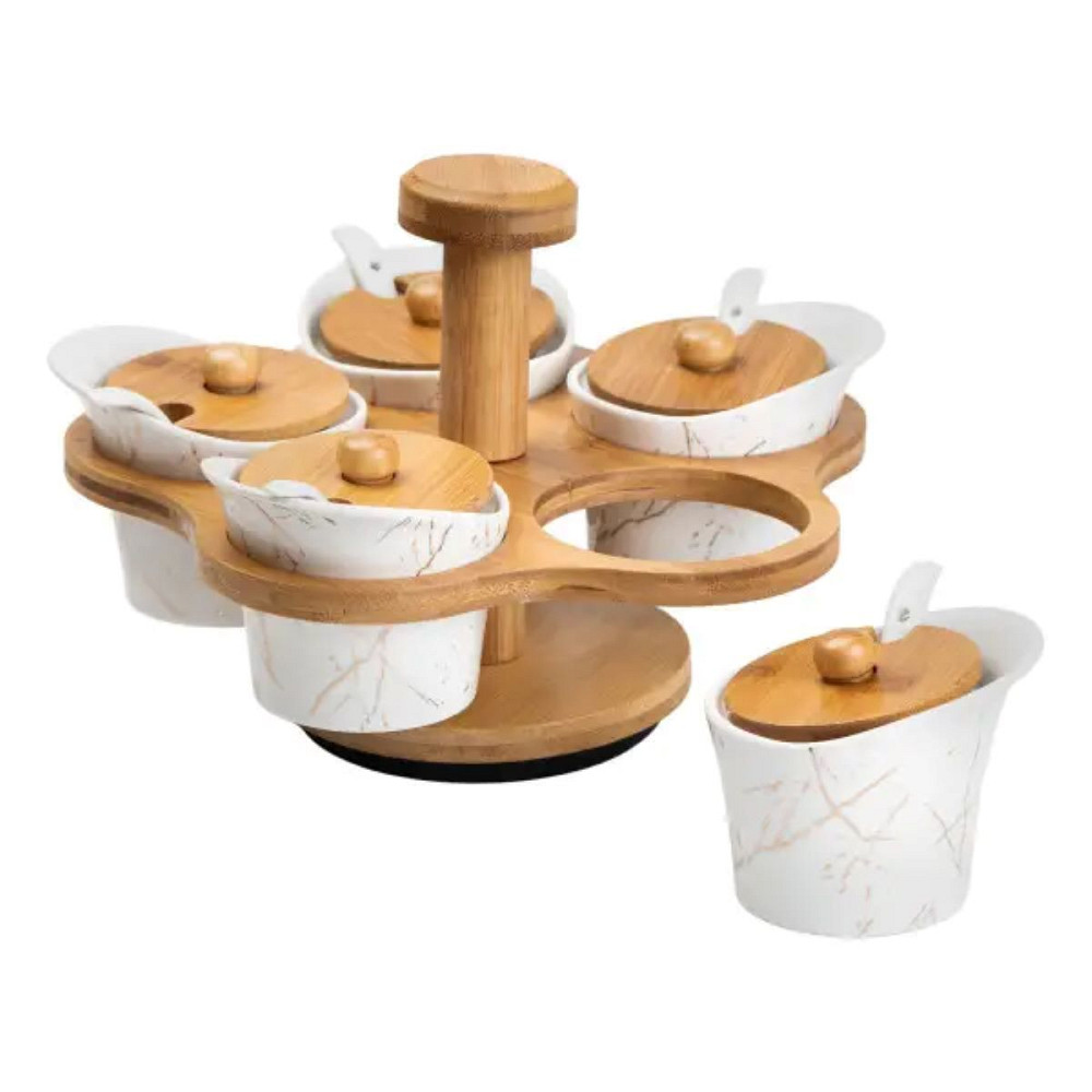 Набір для сипучих продуктів 5 банок по 120 на бамбуковій підставці білий HP1225 Коломия - фото 2