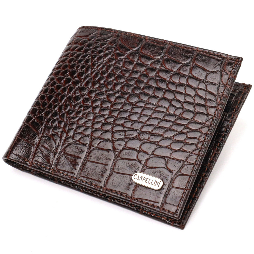 Стильное мужское портмоне из натуральной фактурной кожи с тиснением под крокодила CANPELLINI 21777 Коричневое Киев - изображение 1