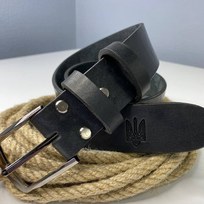 Ремінь чоловічий з натуральної шкіри для джинсів, повсякденний шкіряний пояс, чорнийMasterSem Київ - фото 7
