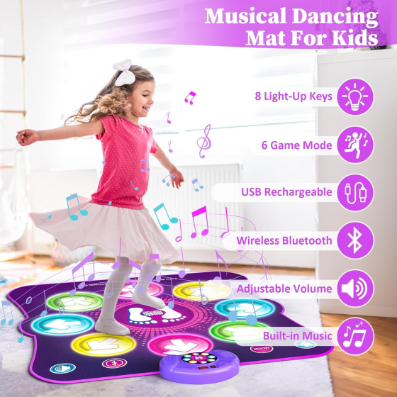 Танцевальный музыкальный коврик LEAPRCSTORE 76×88 см, 8 LED-стрелок, Bluetooth, 6 режимов, 3 уровня, аккумулятор Киев