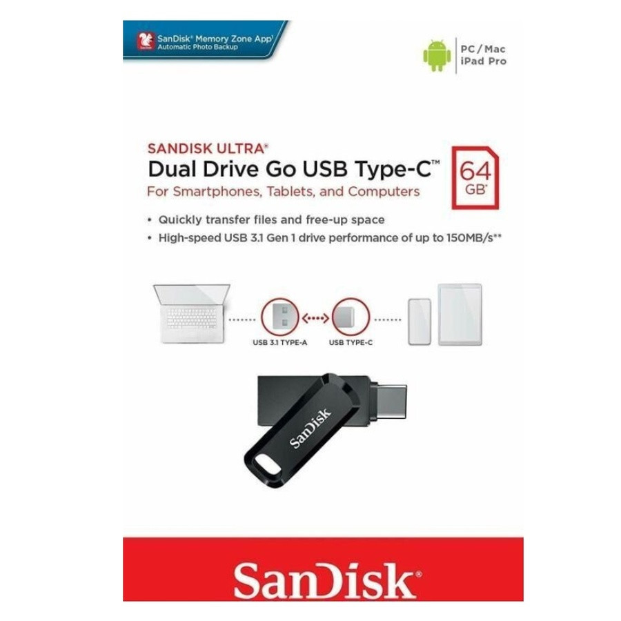 Флеш-накопичувач SanDisk USB 3.1 Ultra Dual Go Type-C 64Gb (150 Mb/s) Киев - изображение 2