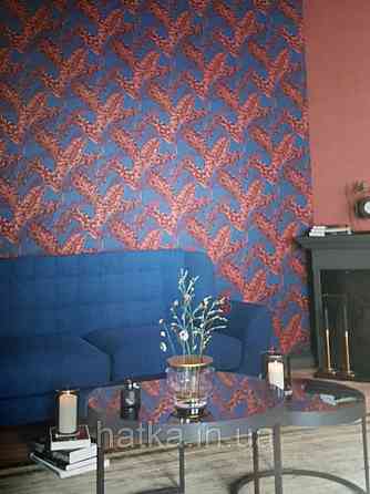 Обои виниловые на флизелине Marburg 82121 Felicita листья папоротника красные черные на темно синем фоне Киев