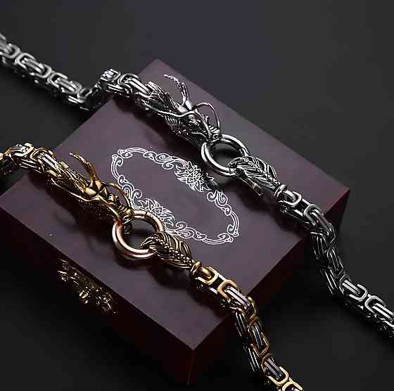 Стальная мужская цепочка Дракон RESTEQ 1 м — брутальный аксессуар с застёжкой в виде драконьей головы Киев