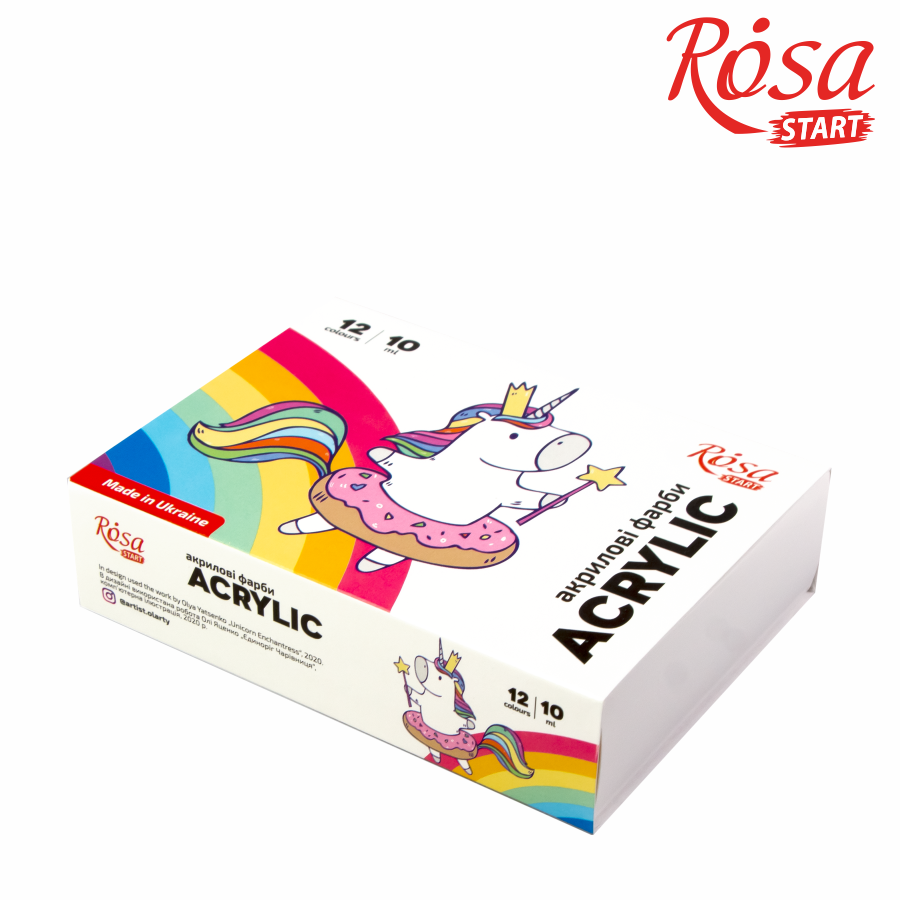 Набор акриловых красок Unicorn 12×10мл ROSA START Киев - изображение 1