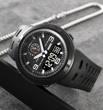 Чоловічий спортивний годинник Skmei 1655 (Чорний з чорним табло) Київ