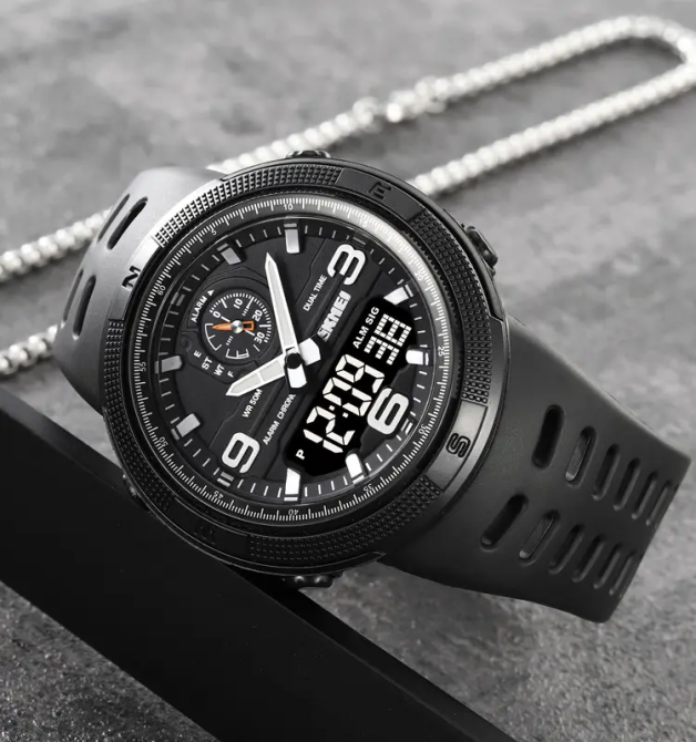 Чоловічий спортивний годинник Skmei 1655 (Чорний з чорним табло) Київ - фото 6