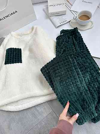 Женская теплая домашняя пижама махра+ махра фактурная смарагдовий, 42/44 Одесса