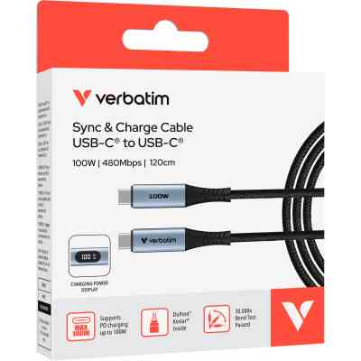 Дата кабель USB-C to USB-C 1.2m with display 100W black Verbatim (31848) Вінниця