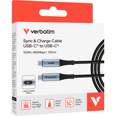 Дата кабель USB-C to USB-C 1.2m with display 100W black Verbatim (31848) Вінниця - фото 3