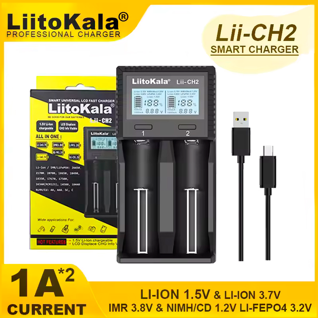 Зарядное устройство универсальное LiitoKala Lii-CH2 LCD Type-C (Li-ion IMR LiFe NiMH) на 2 аккумулятора Киев - изображение 4