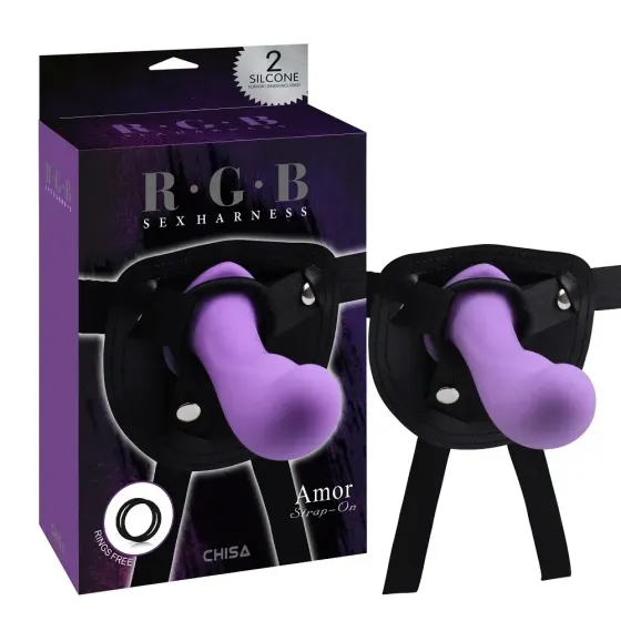 Страпон силиконовый Chisa R.G.B. Amor на трусиках из искусственной кожи, фиолетовый Sex Aura Киев
