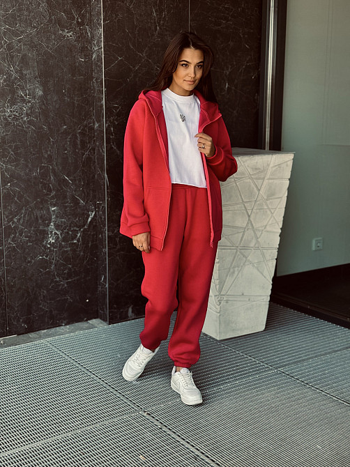 Теплий спортивний костюм жіночий на блискавці Червоний 42/44 Харків - фото 2