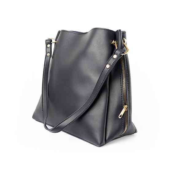 Сумка женская через плечо вместительная стильная из искусственной кожи с боковыми молниями, Темно-синий Каменец-Подольский