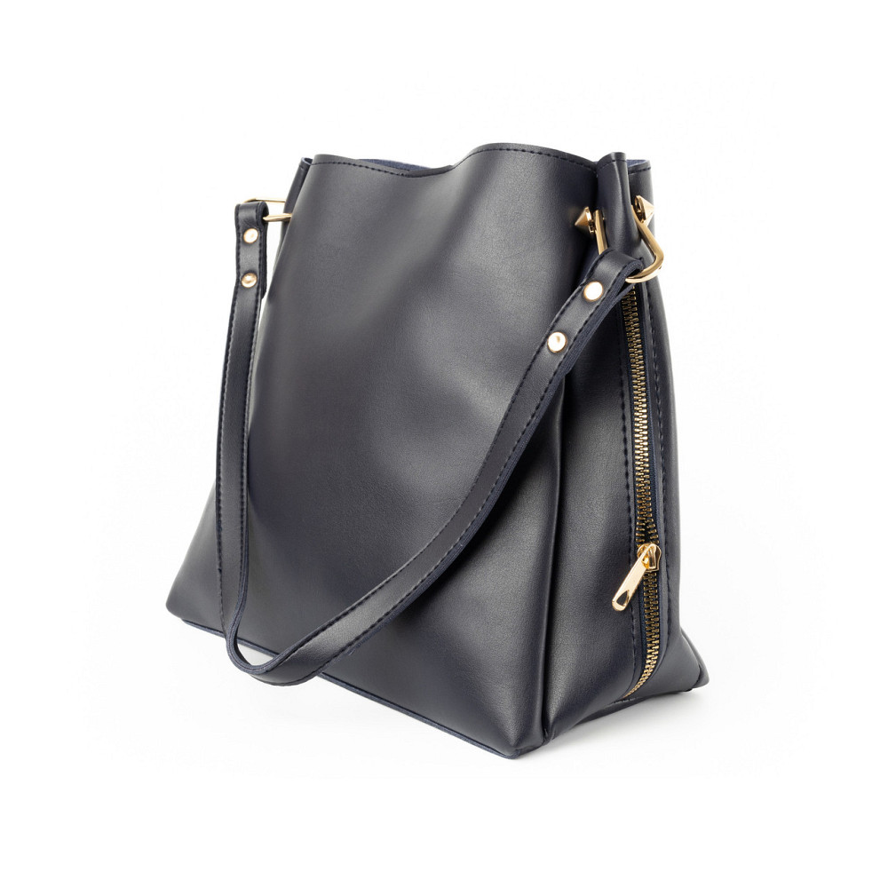 Сумка жіноча через плече містка стильна зі штучної шкіри з бічними блискавками, Темно-синій Кам'янець-Подільський - фото 2