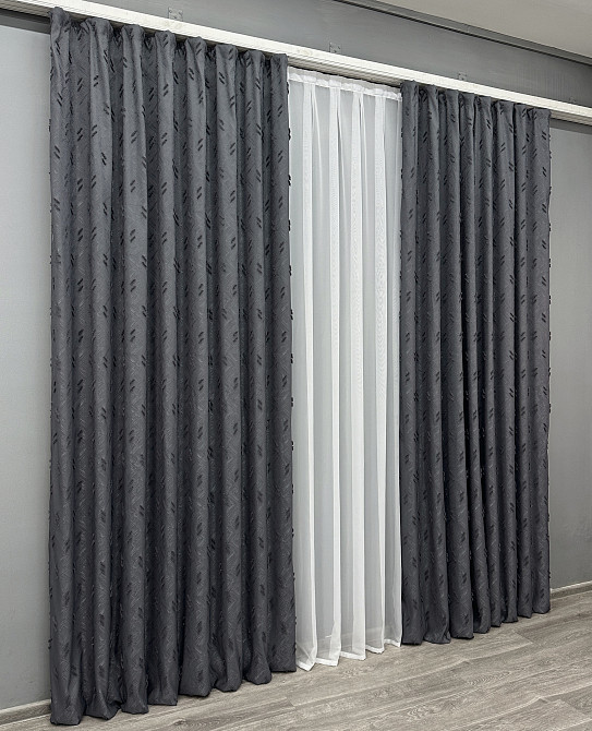 Комплект штор VR-Textil Льон Букле № 1885ш Антрацит 200х290 см 2 шт (32-242) Київ - фото 4
