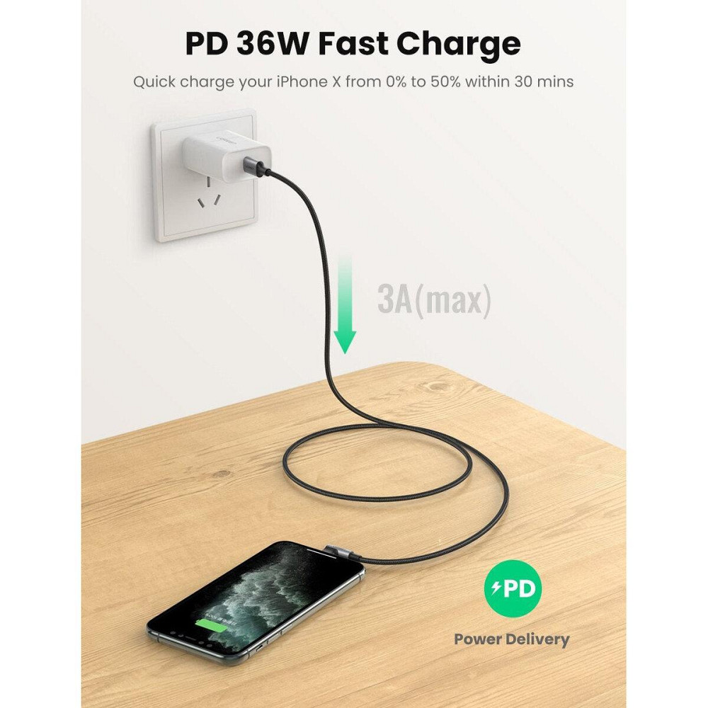 Кабель UGREEN US305 USB-C to Lightning Angled Cable Aluminum Shell Braided 1m(UGR-60763) Николаев - изображение 7