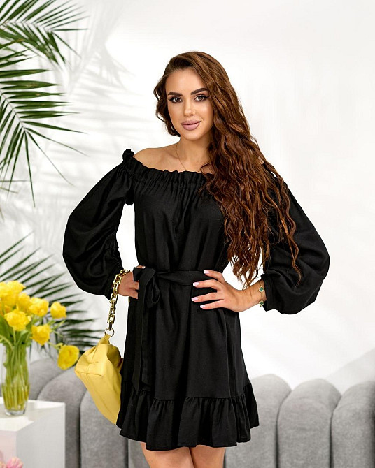 Жіноче легке романтичне мініплаття з льону. Чорний, 46/48 Одеса - фото 1