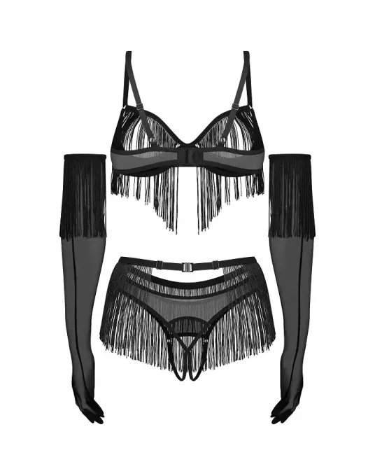 Комплект Obsessive Rossay Black 4-pcs crotchless set L/XL Львів - фото 6