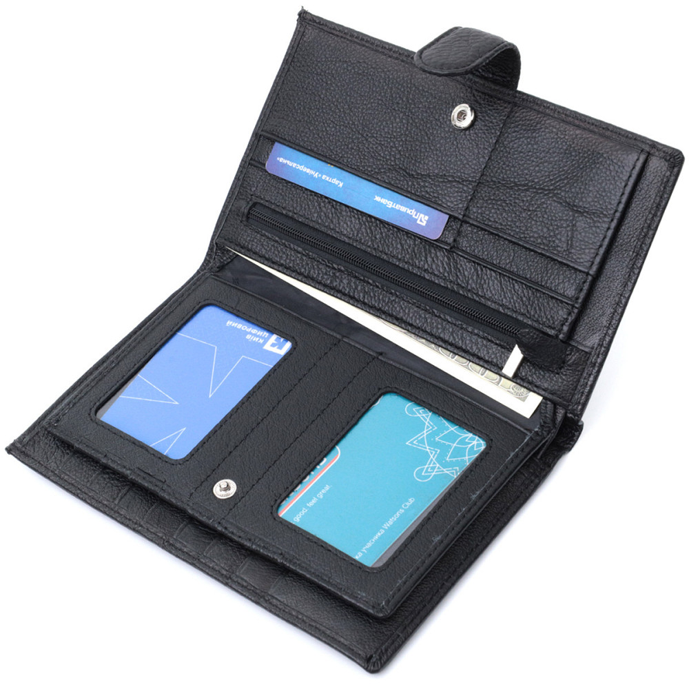 Универсальный мужской бумажник для денег и документов из натуральной кожи ST Leather 22735 Черный Киев - изображение 8