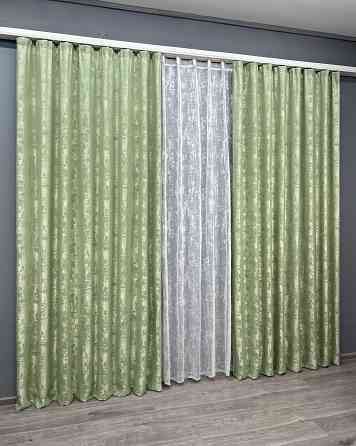 Комплект штор VR-Textil Жакард Мармур 150х270 2шт і Тюль 600х270 1147ш-1400т Світло-оливковий з білим 71-192/5 Київ