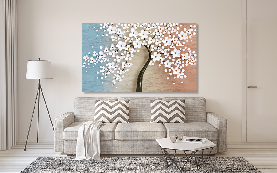 Картина полотно у вітальню / спальню Дерево в  квітах    MLP_183  ( 60х30см ) 60x100 см Київ - фото 2